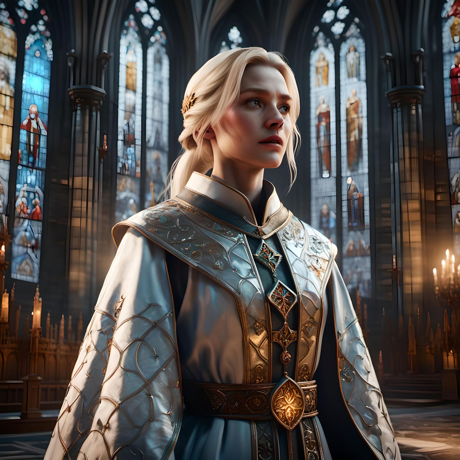 Cleric in Cathedral: 3D Game Cinematic