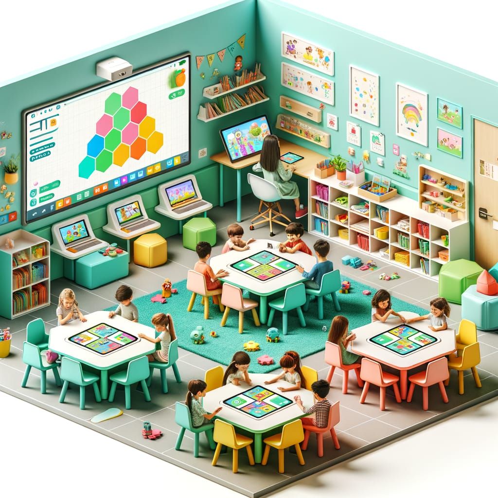 Whimsical ICT Classroom for Young Children in 3D Render