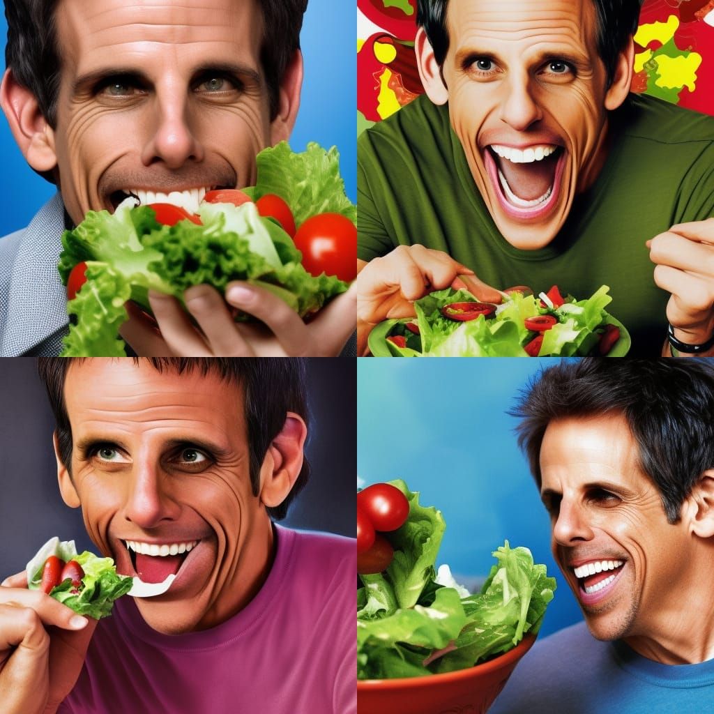 Ben Stiller Laughing and Eating Salad