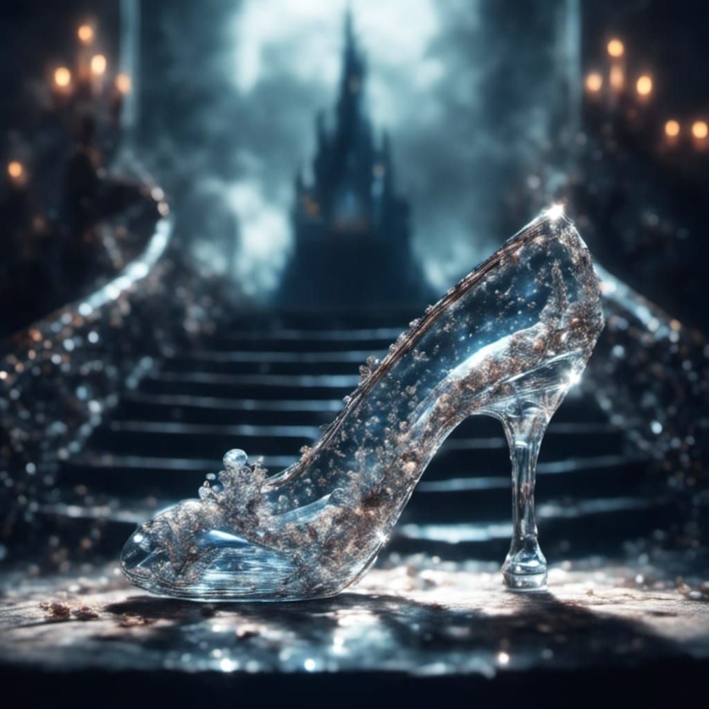 Realistic Glass Slipper in Moonlit Rococo Setting