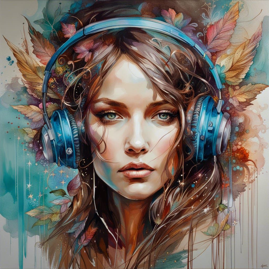 Music Goddess Portrait in Hypermaximalist Style