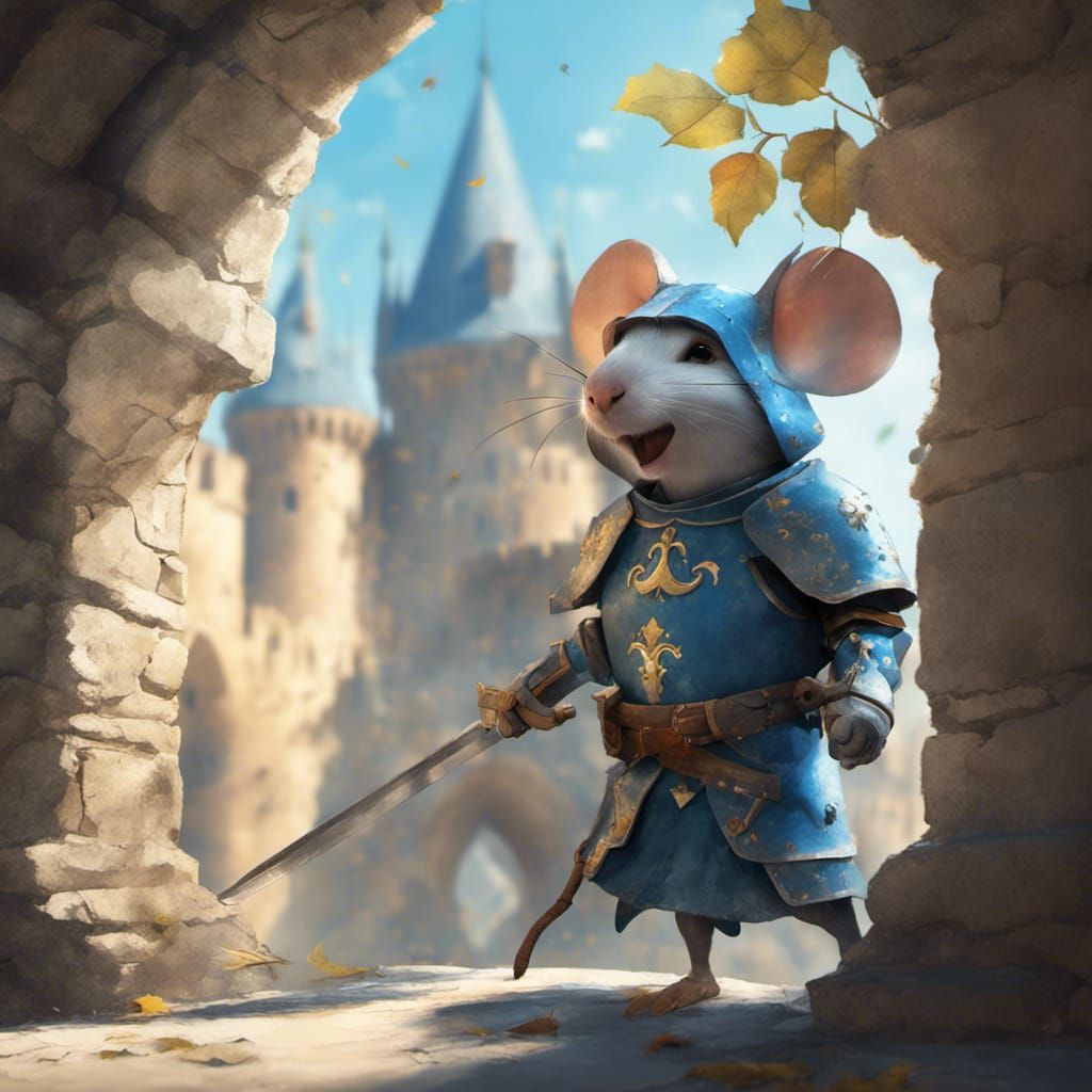 Mouse Knight in Colorful Fantastical Landscape