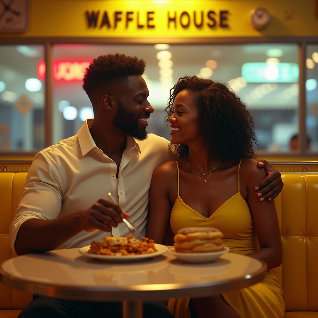 Black Couple at Waffle House Diner in Fantasy Art Style