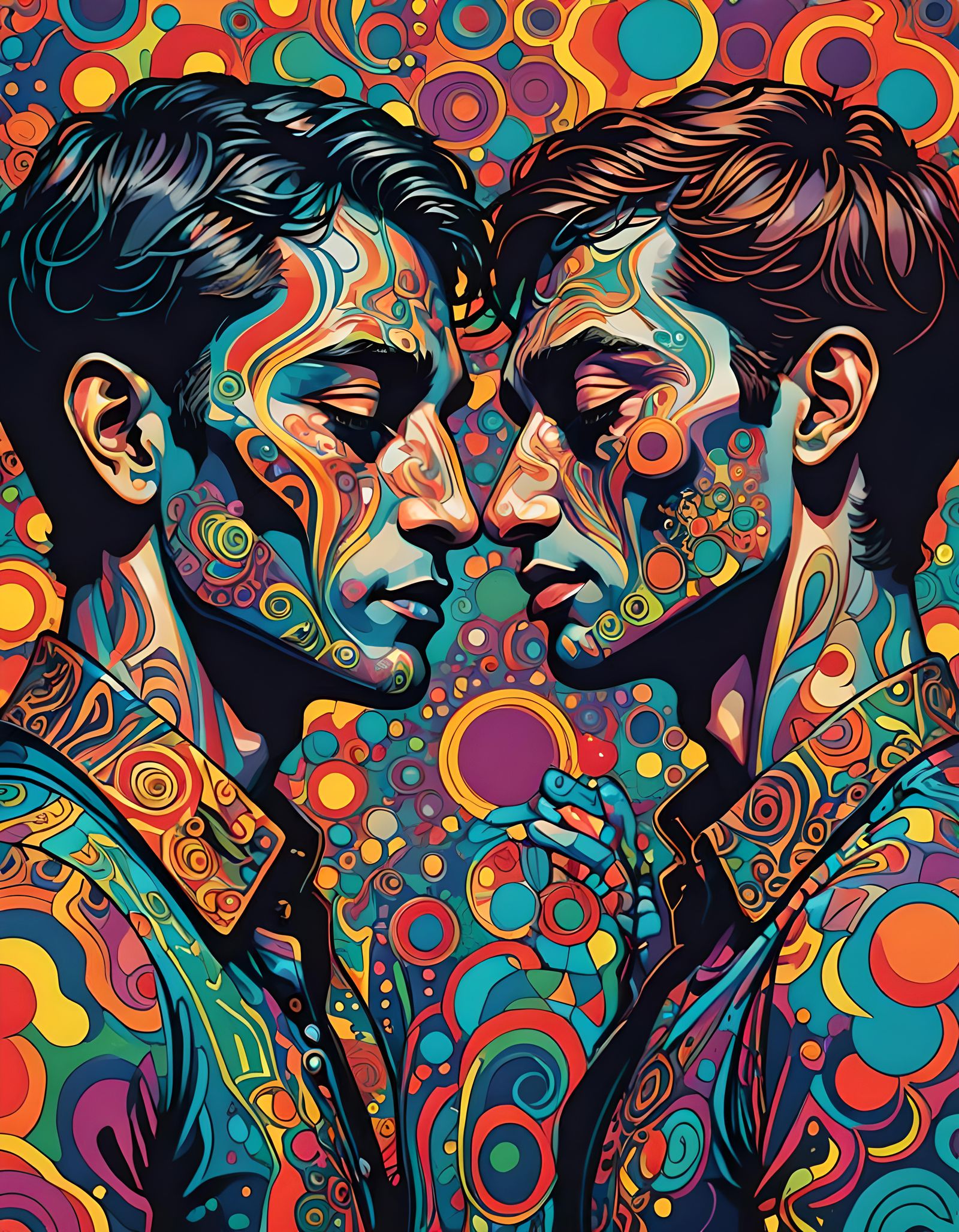 Psychedelic Kiss: Abstract Art Poster in Complementary Color...