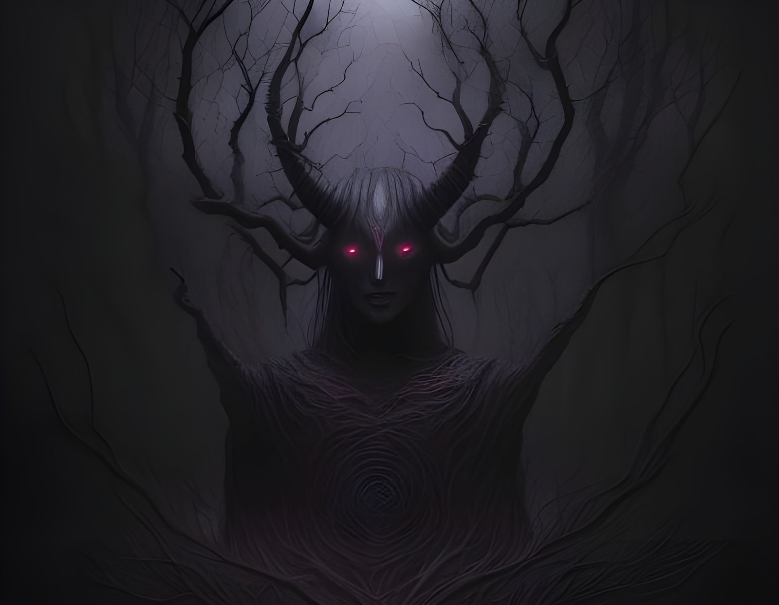 Dark Horned Hunter in Surreal Forest