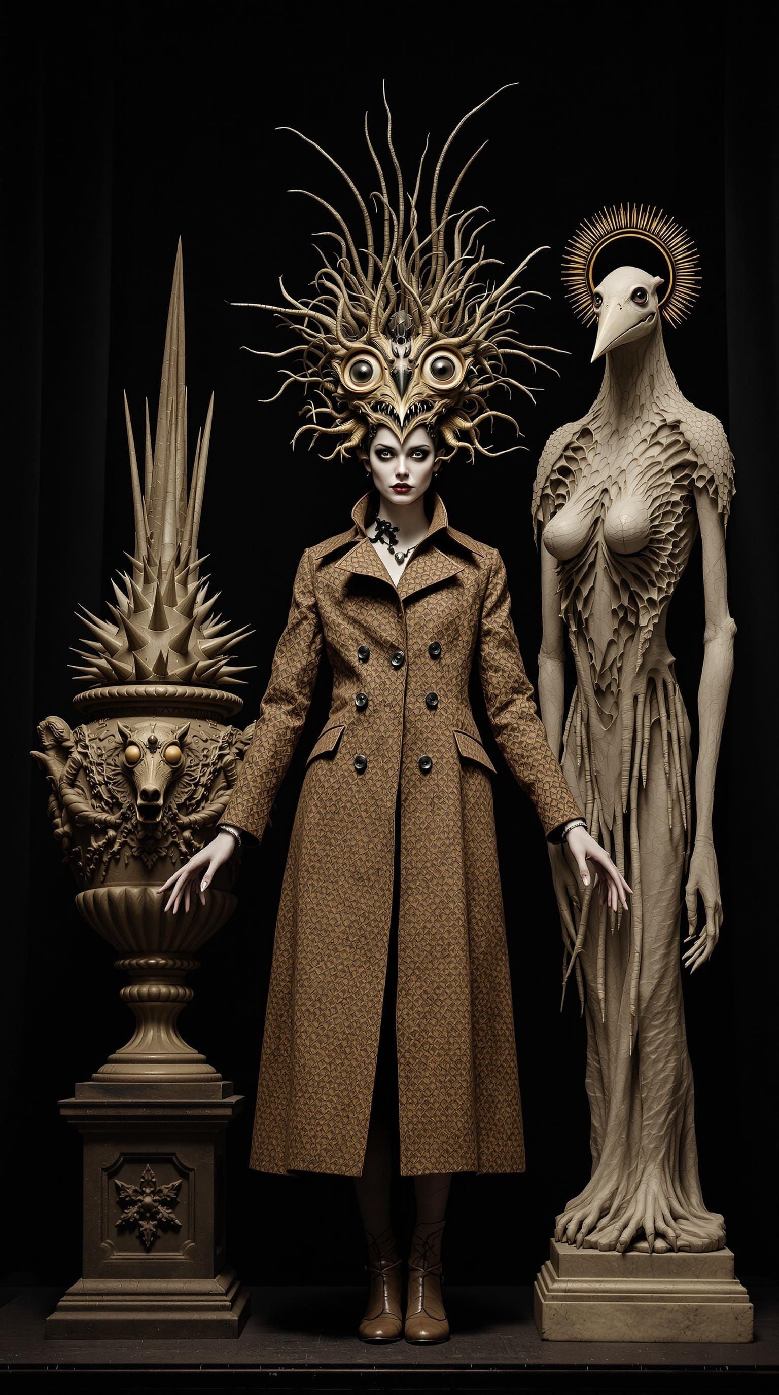 Surreal Female Figure Strikes Dramatic Pose in Macabre Theat...