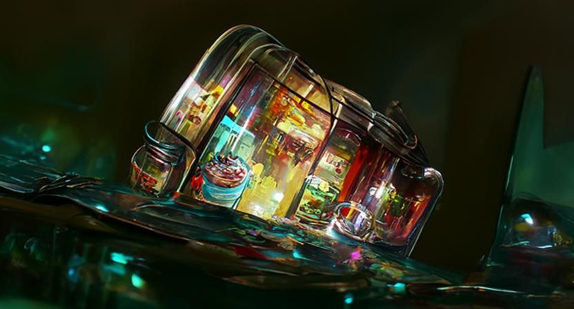 Magical Cafe in a Jar, Hyperrealistic Digital Art