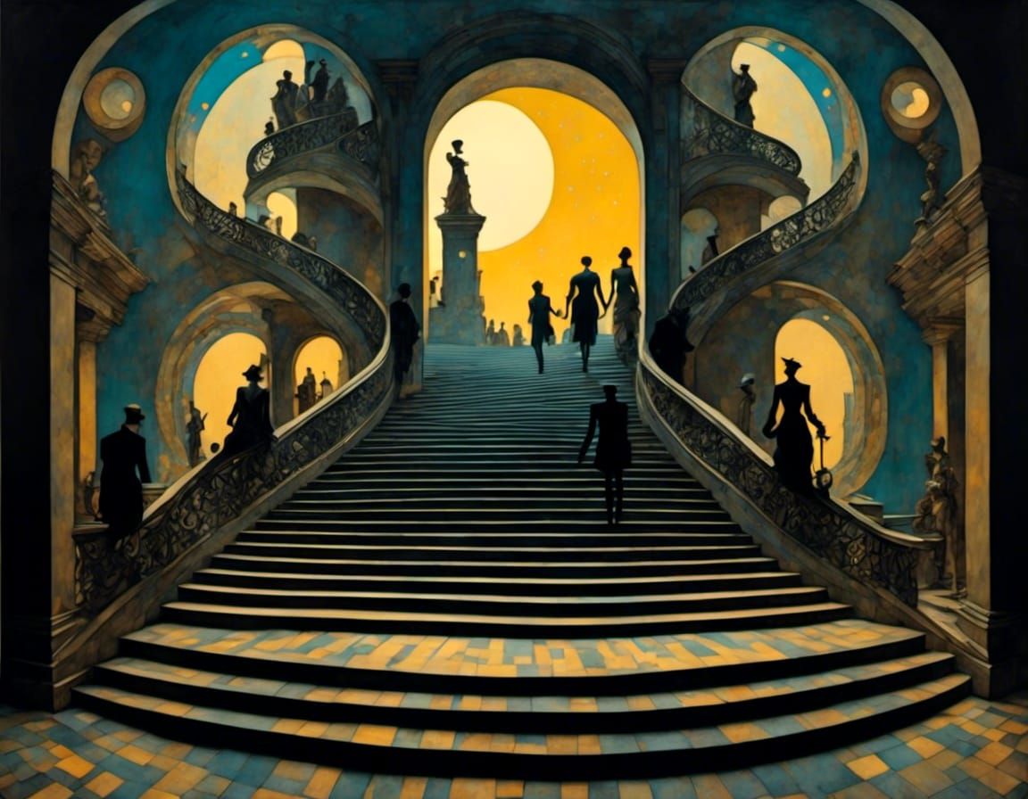 Surreal Stairway to Nowhere with Androids