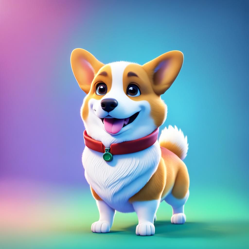 Cute Corgi in Casual Style as 3D Digital Art