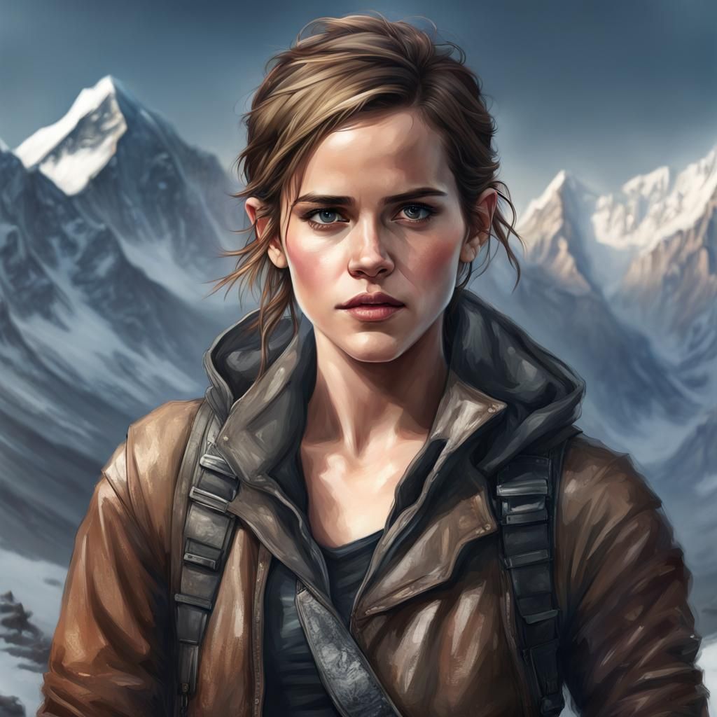 Leather-Clad Woman Visits Everest, Detailed Portrait