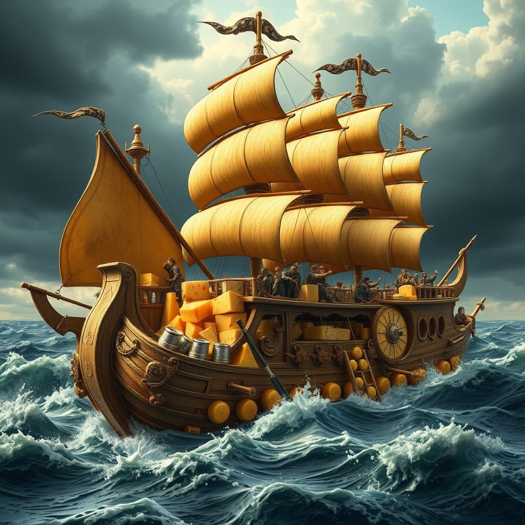 Majestic Cheese Galleon Sails Stormy Seas