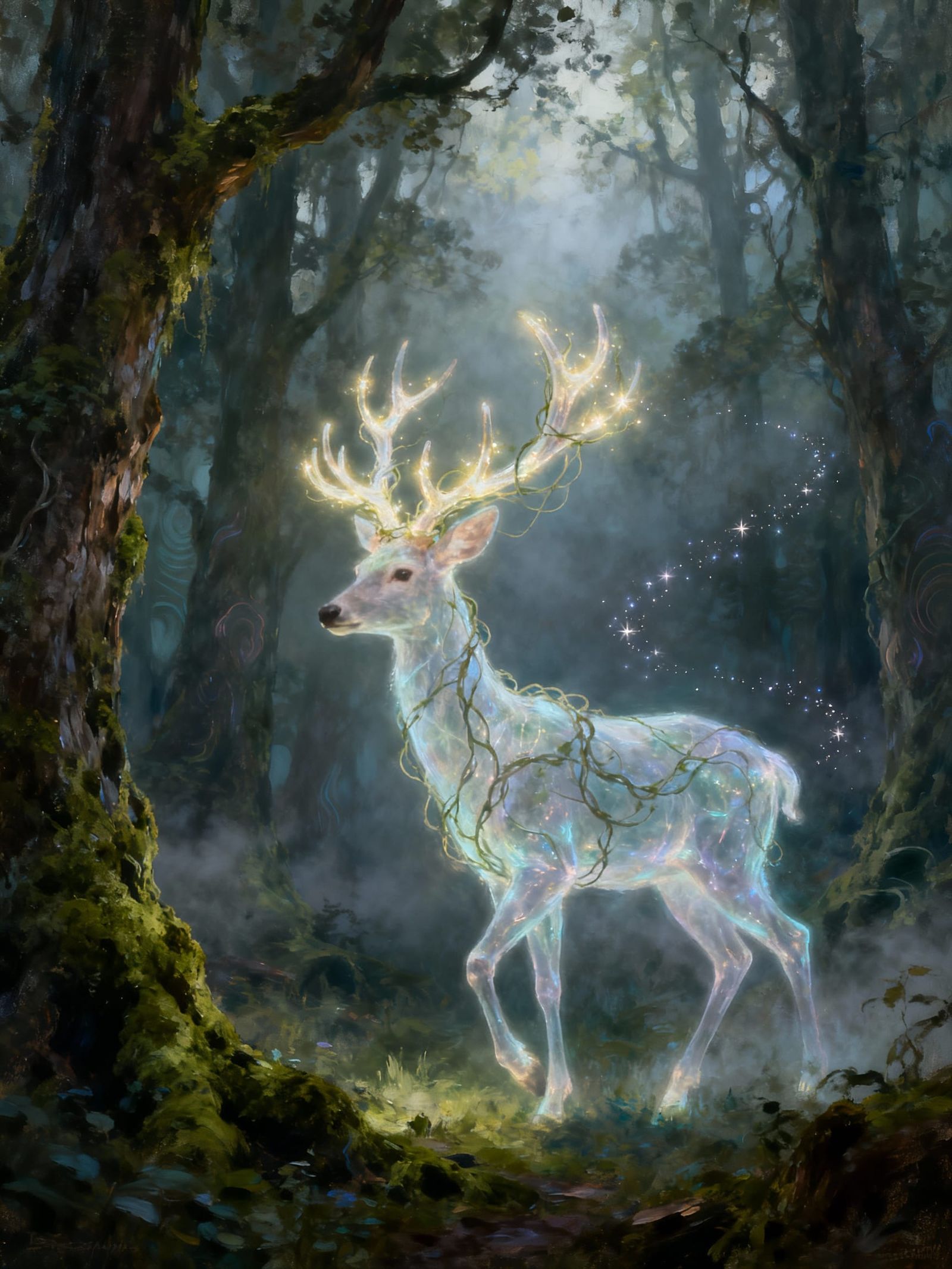 Spectral Deer in Ethereal Forest
