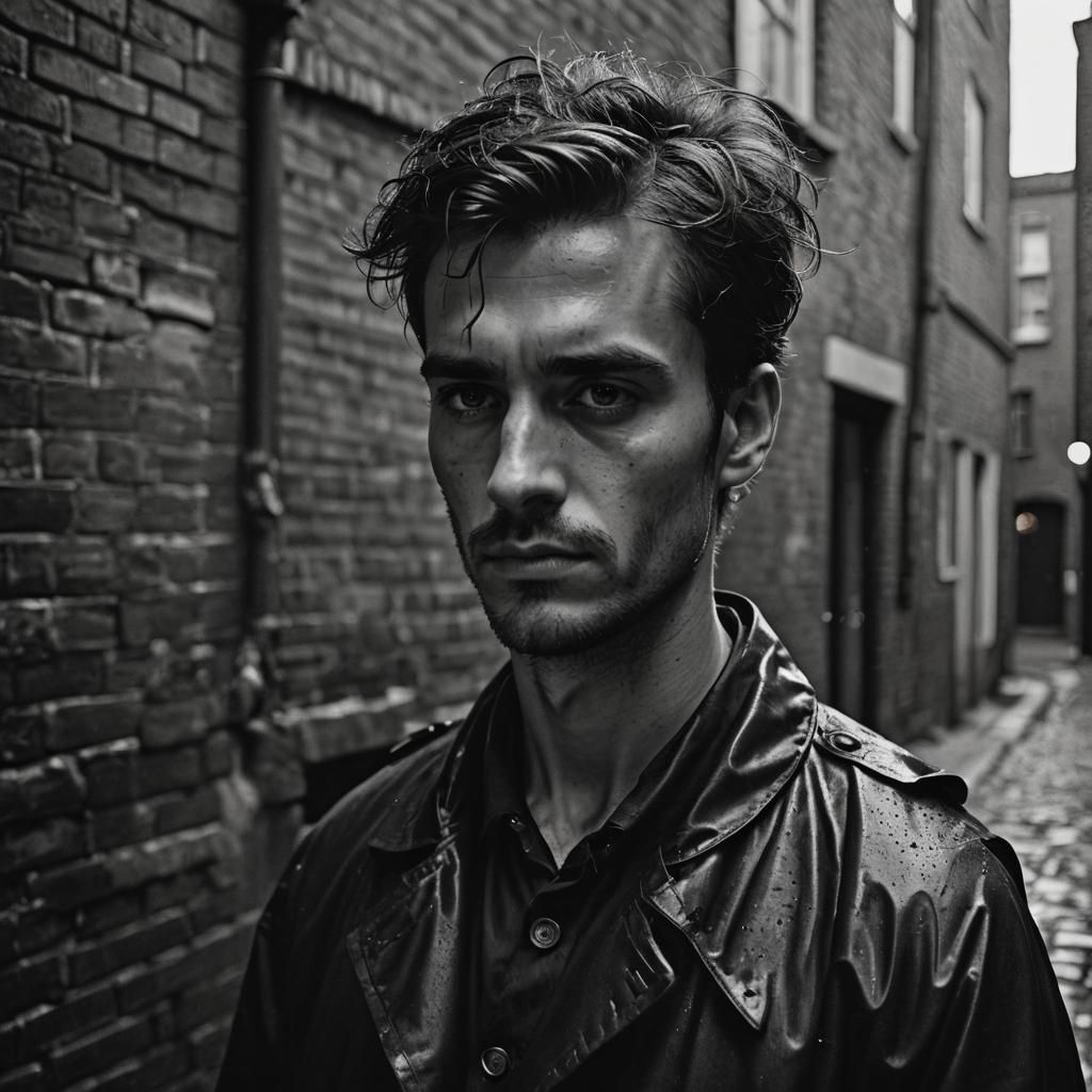 Noir Portrait of Civil War Policeman in Stormy Alley
