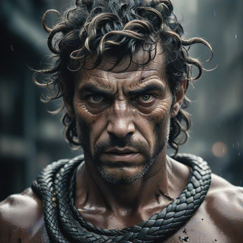 Perseus in Brutal Close-Up: Fierce Determination and Mythic...