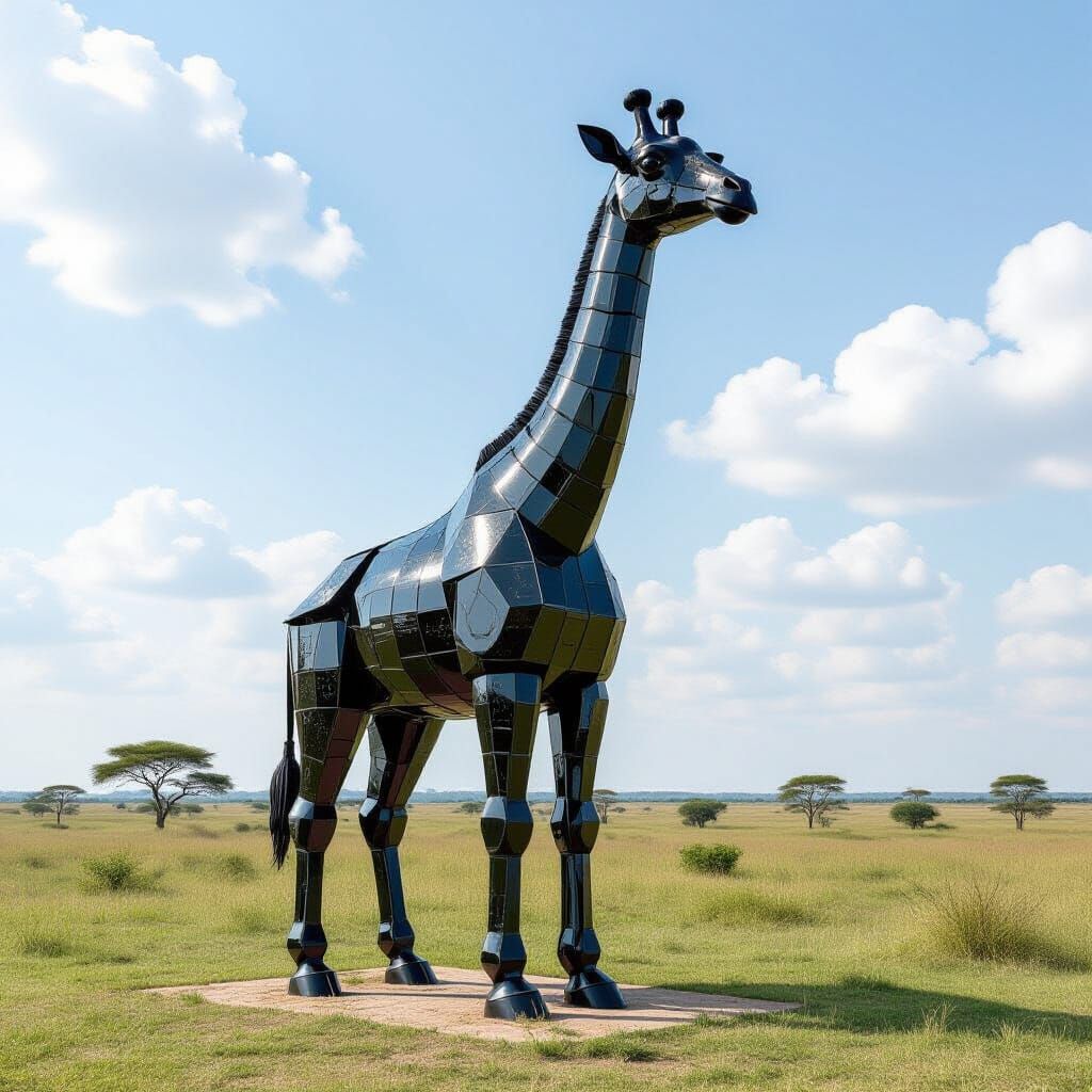 Giraffe Sculpture Made of Recycled Vinyl Records