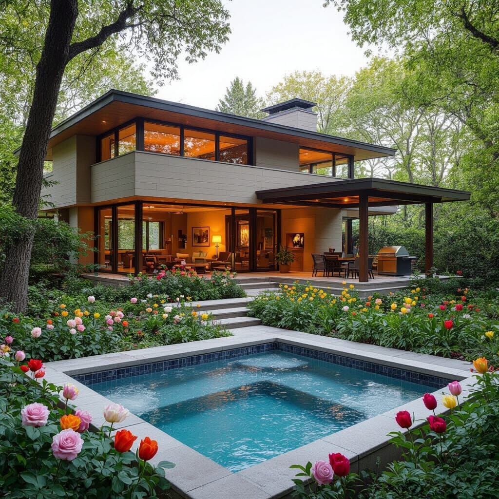 Modern Home with Garden, Inspired by Wright and Ando