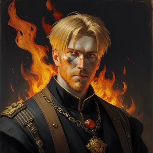 Portrait of Man with Fire Reflection