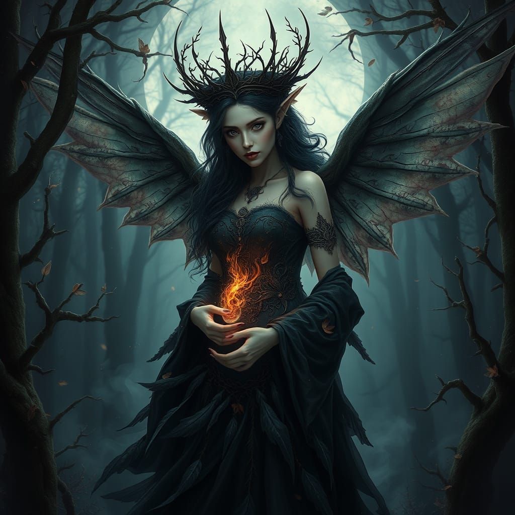 Dark Fae Queen Emerges From Ancient Forest, Crowned in Thorn...