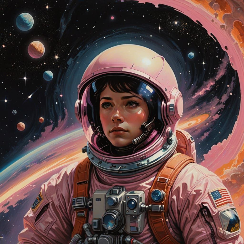 Vintage Astronaut Drifts Through Retro-Futuristic Galaxy