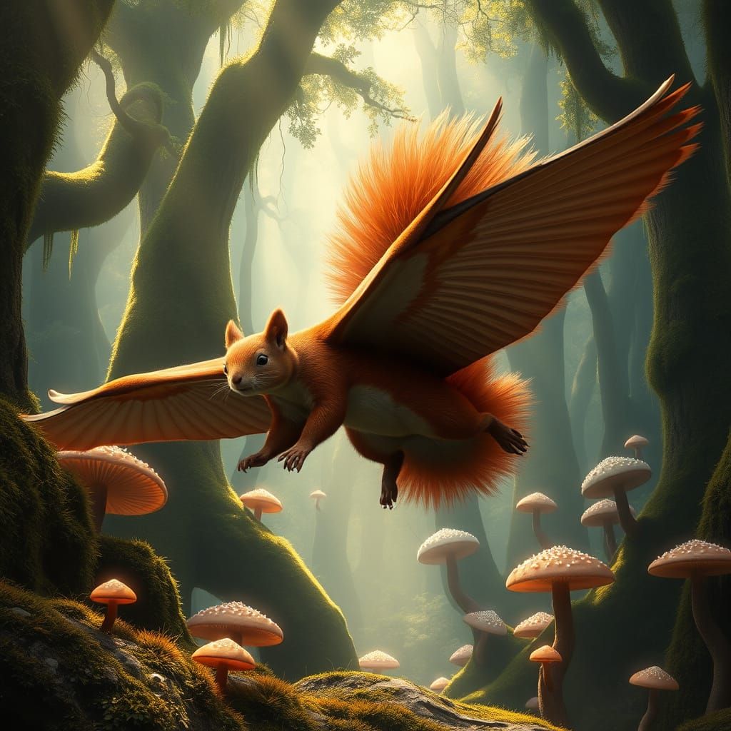 Majestic Giant Flying Squirrel in Enchanted Forest