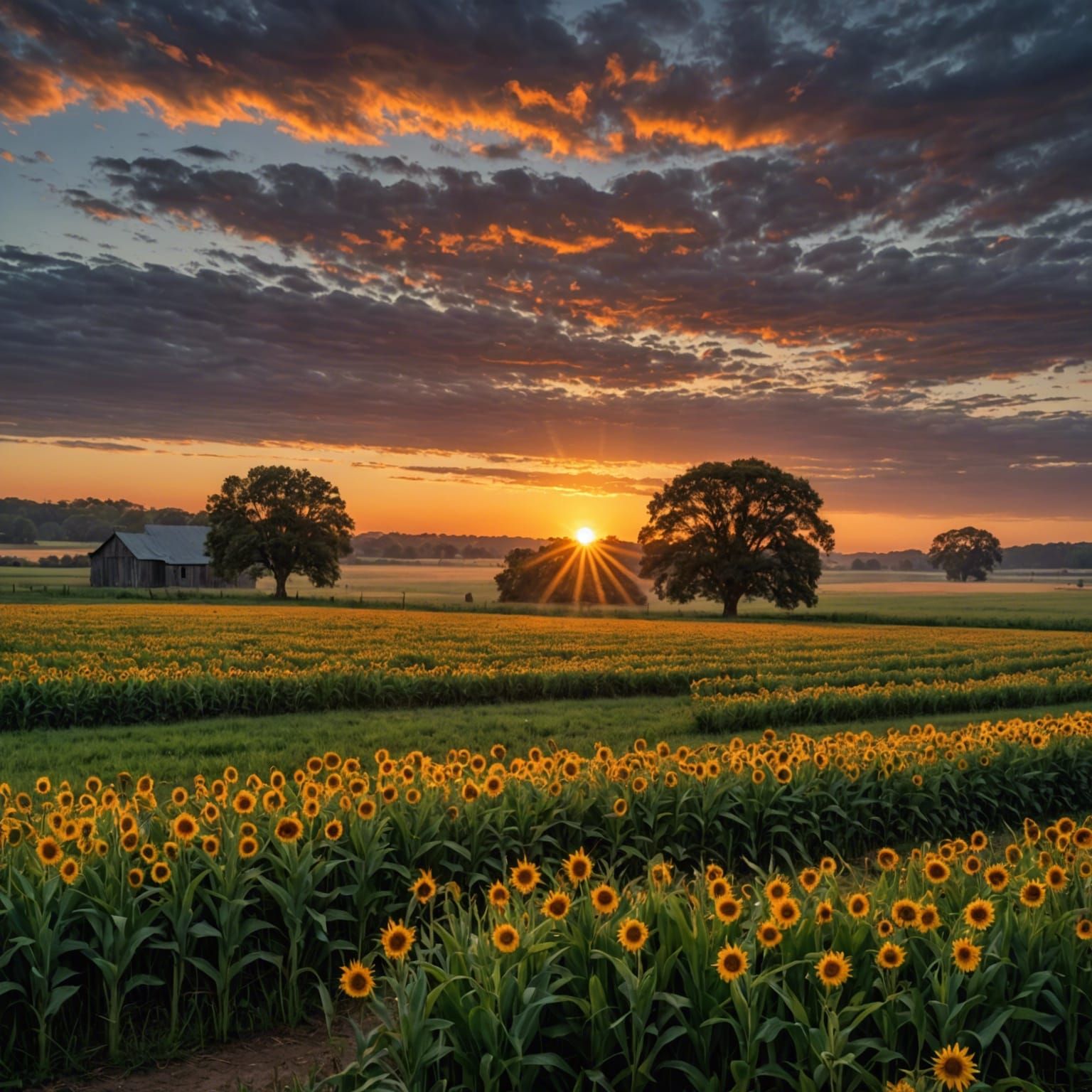 Vibrant Country Sunrise with Cinematic Lighting
