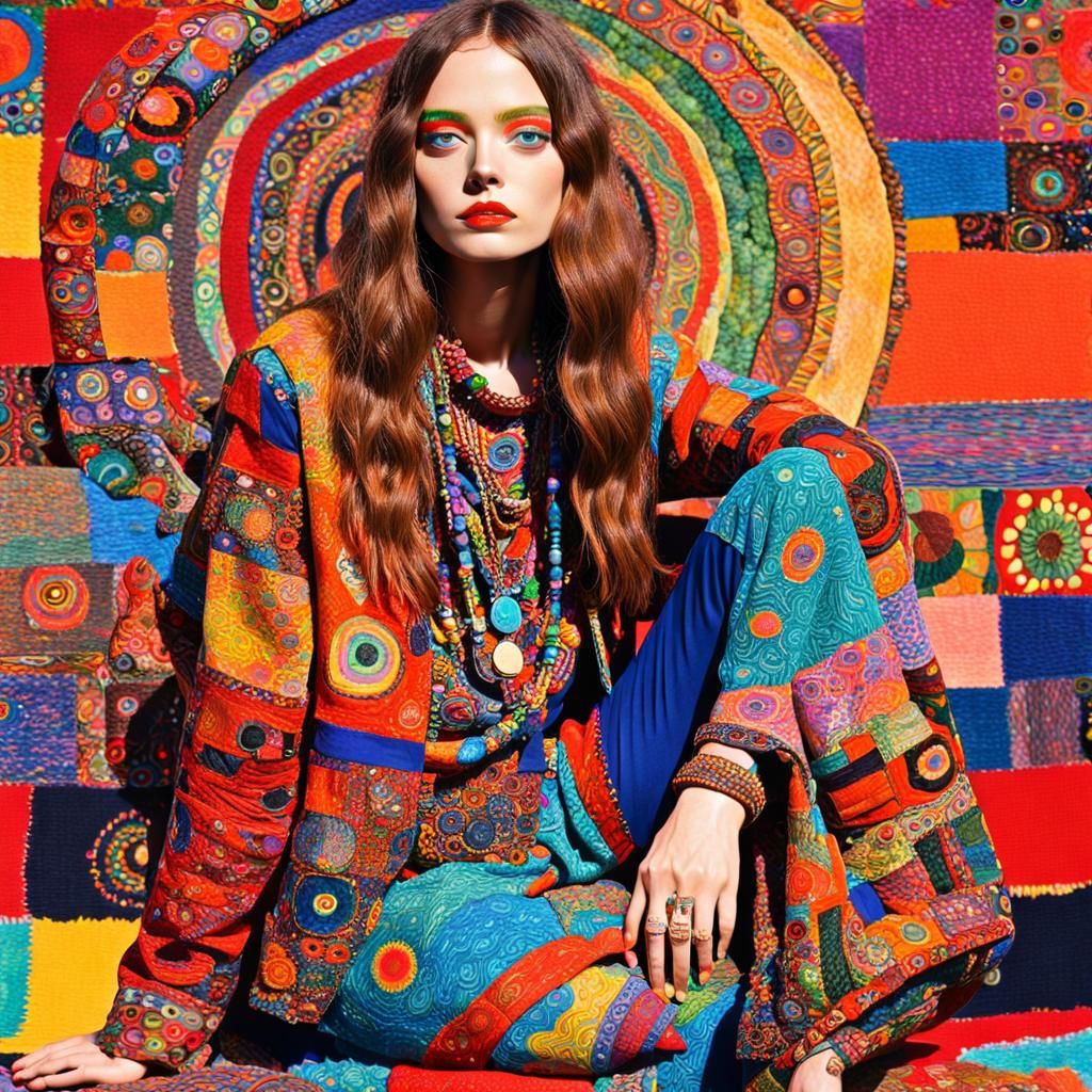 Hippie Fashion Model in Klee Klimt Style