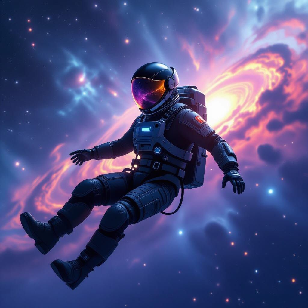 Futuristic Astronaut on Mission Amidst Nebula