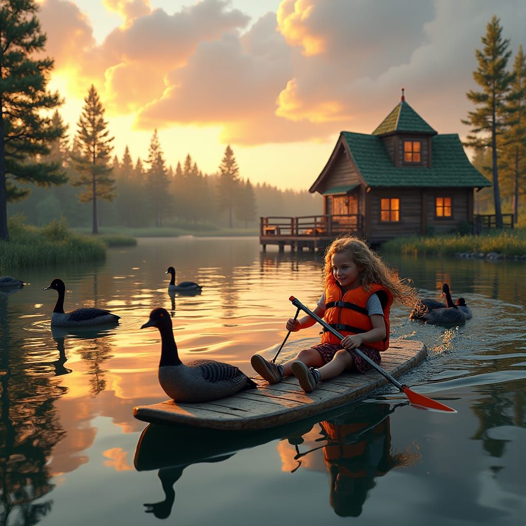 Minnesota Lake Cabin at Sunset: Serene 8k Render