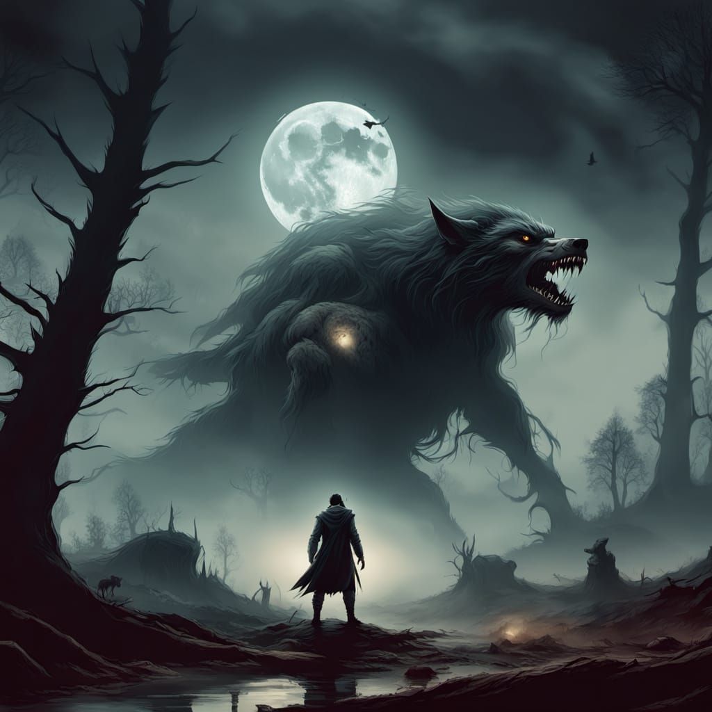 Dark Fantasy Werewolf in Ominous Forest