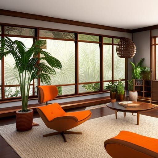 Mid-Century Modern Living Room in Wright Style