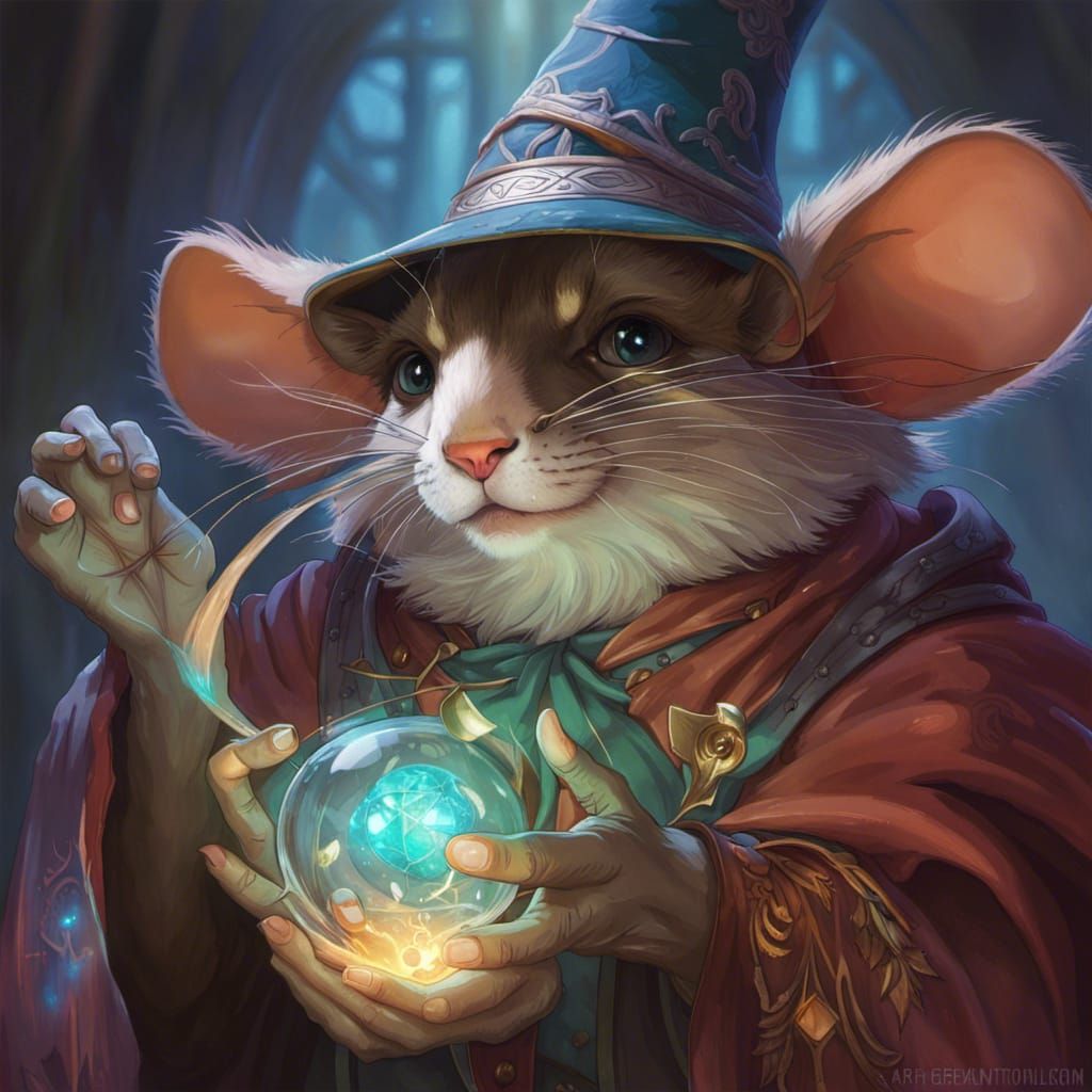 Mouseling Mage Casting Spell: Hyperdetailed Portrait