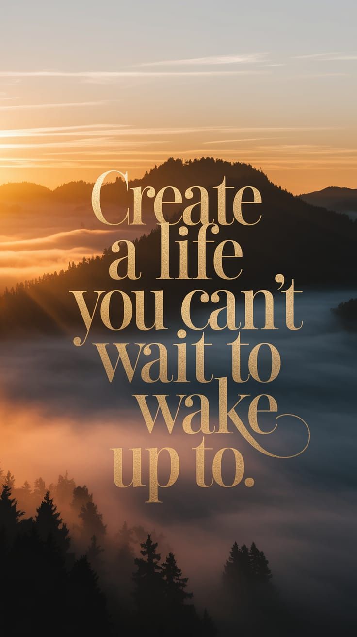 Inspirational Sunrise Scene with Golden Text Overlay