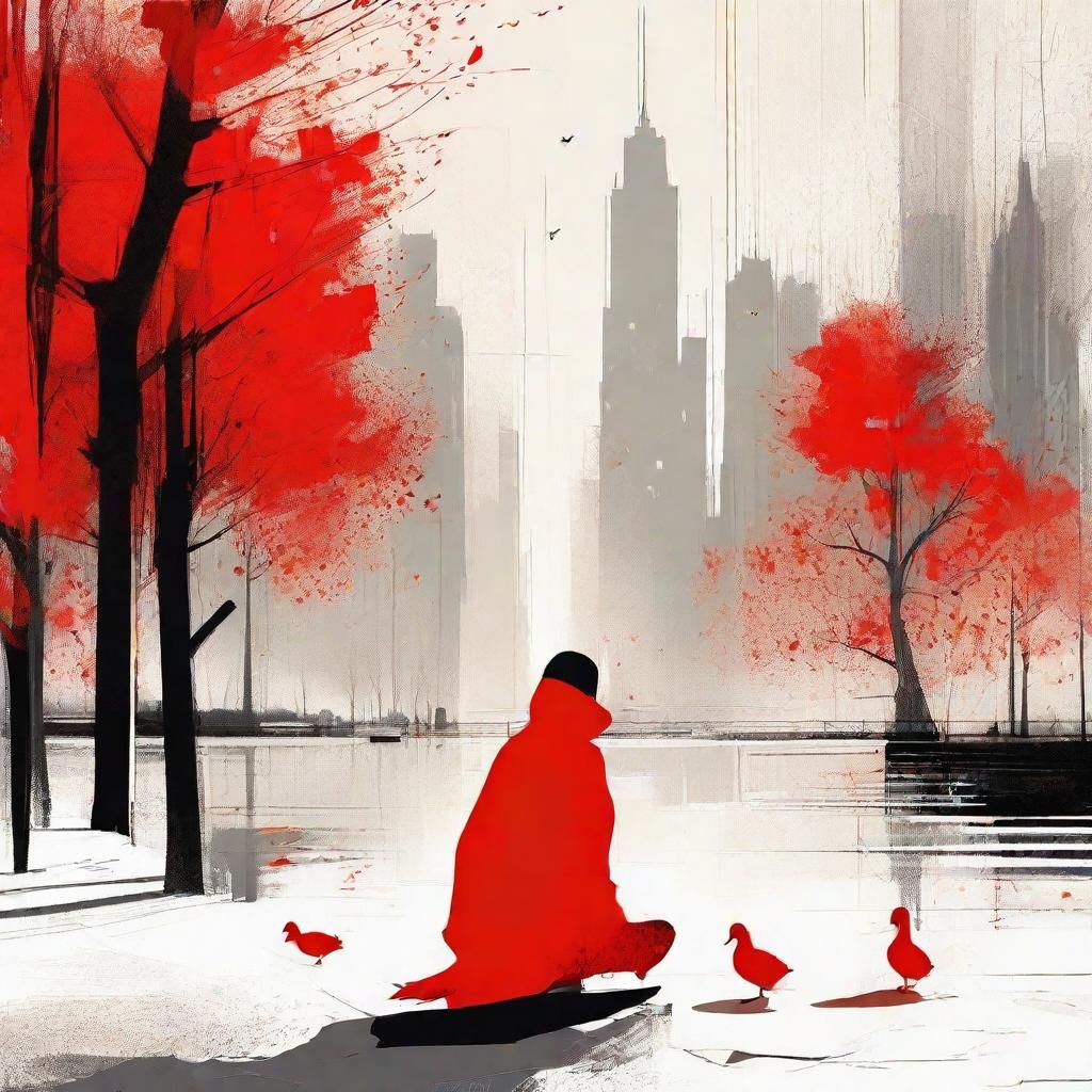 Mysterious Woman Feeding Ducks: Brutalist Constructivist Pos...