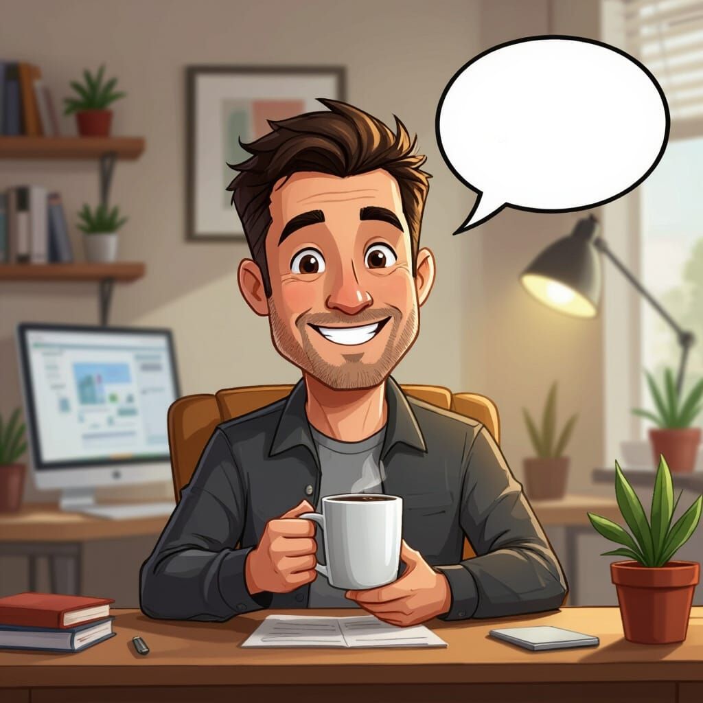 Cartoon Dad with Coffee in Caricature Style