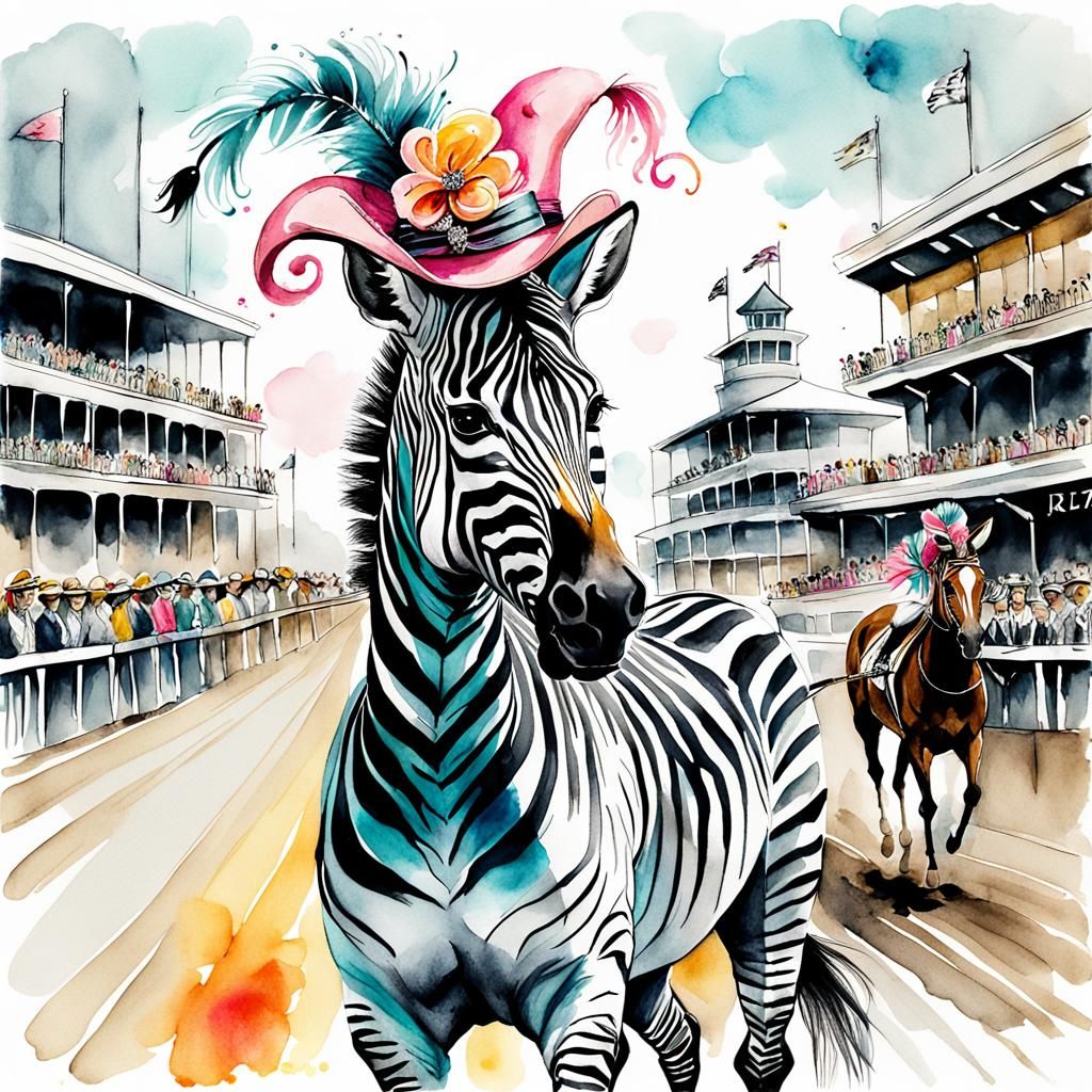 Zebra at Kentucky Derby in Watercolor Style