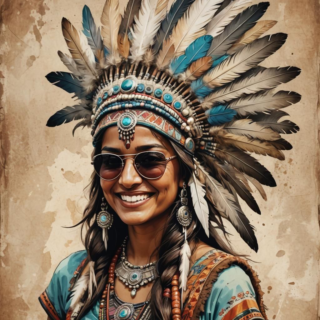 Realistic Comic Portrait of Smiling Indian Woman