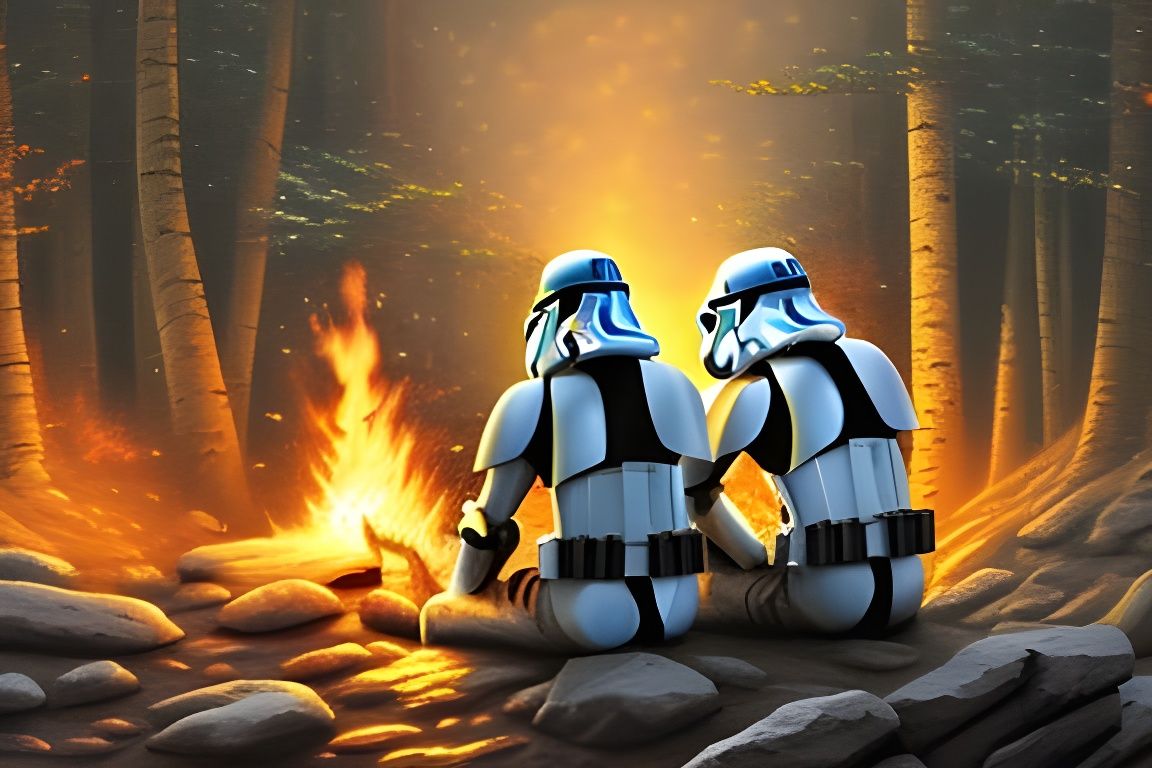 Stormtroopers Bonding by Campfire Under Starry Sky