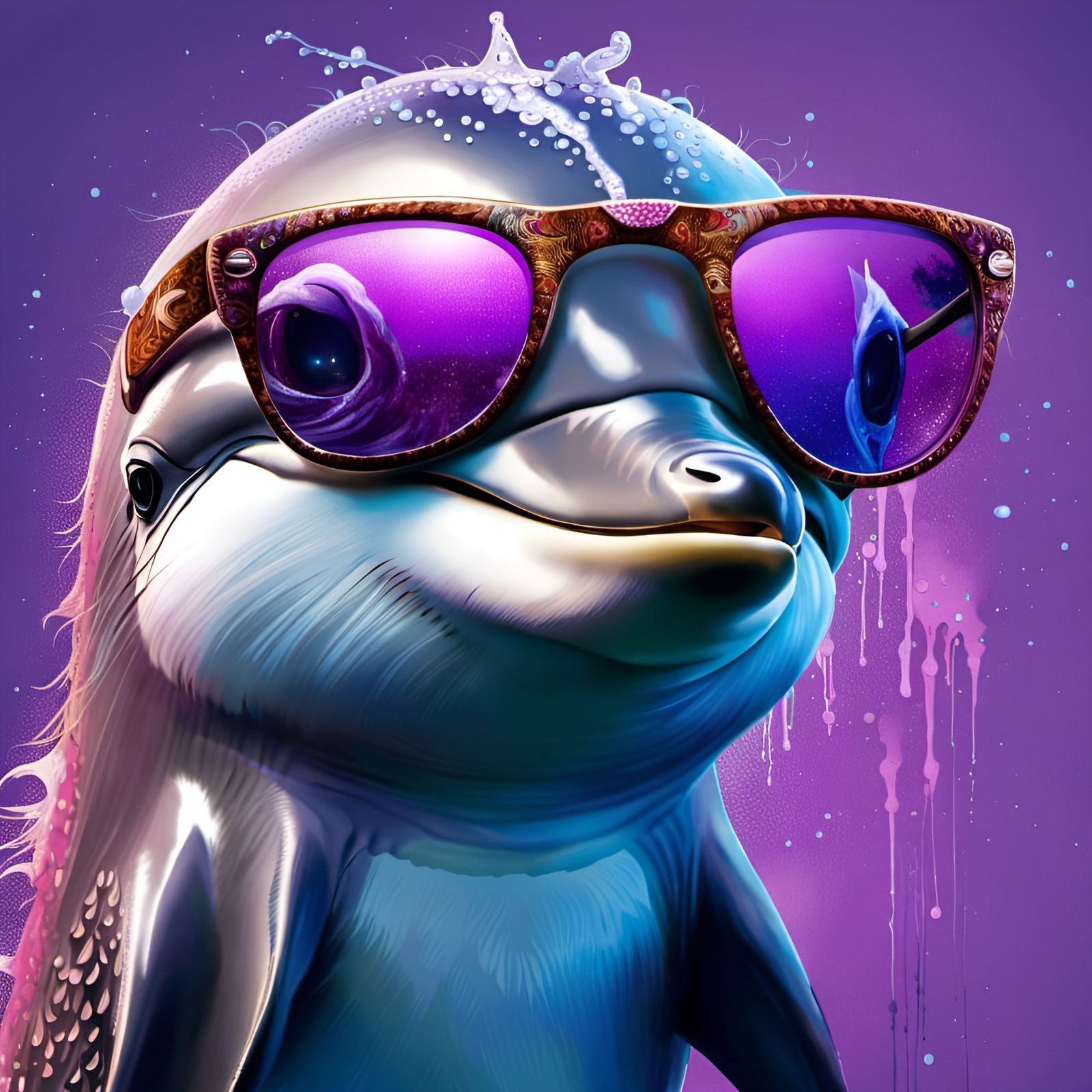 Dolphin in Sunglasses: Hyperrealistic Splash Art Portrait