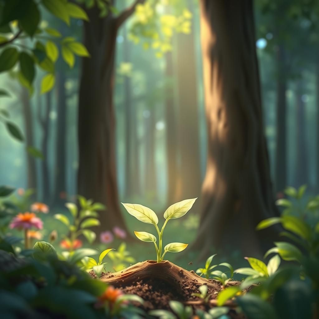 Seedling Stands Strong in Lush Forest