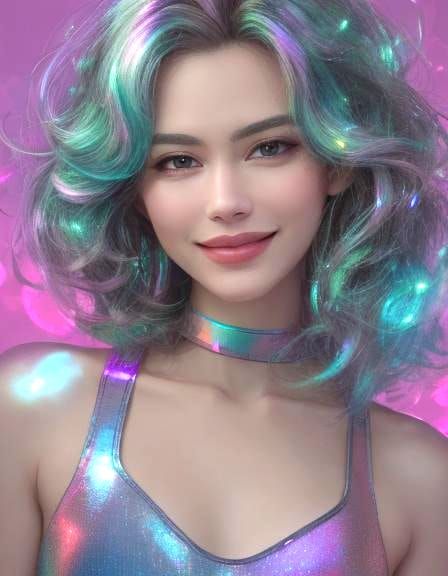Smiling Holographic Woman Portrait