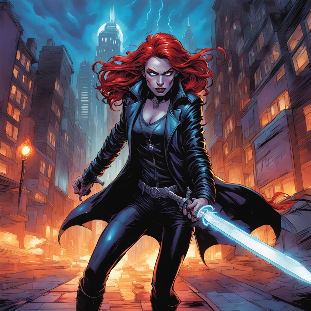 Vampire Superhero Portrait in Comic Book Style