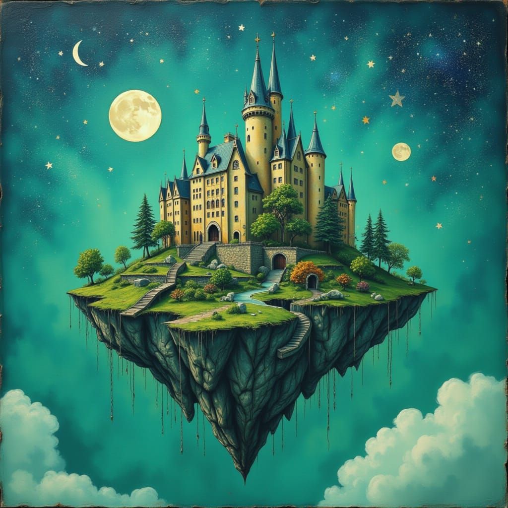 Floating Island Castle in Green Skies
