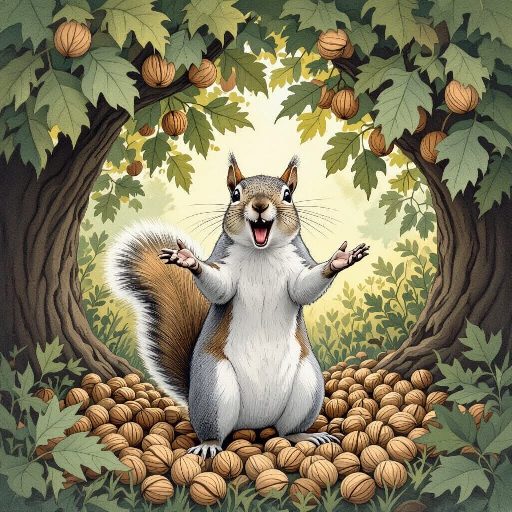 Squirrel in Walnut Grove, Beatrix Potter Style