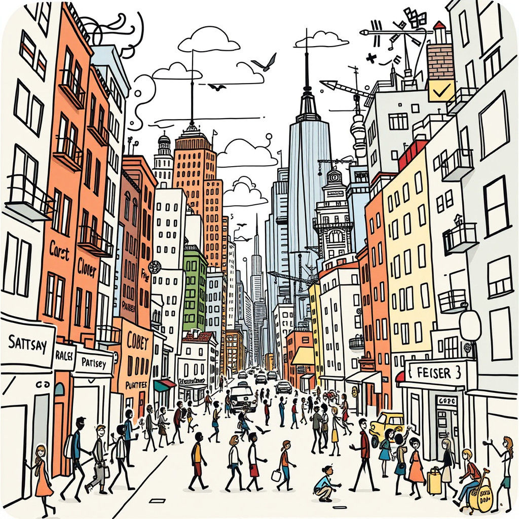 Doodle-Filled City with Wacky Buildings