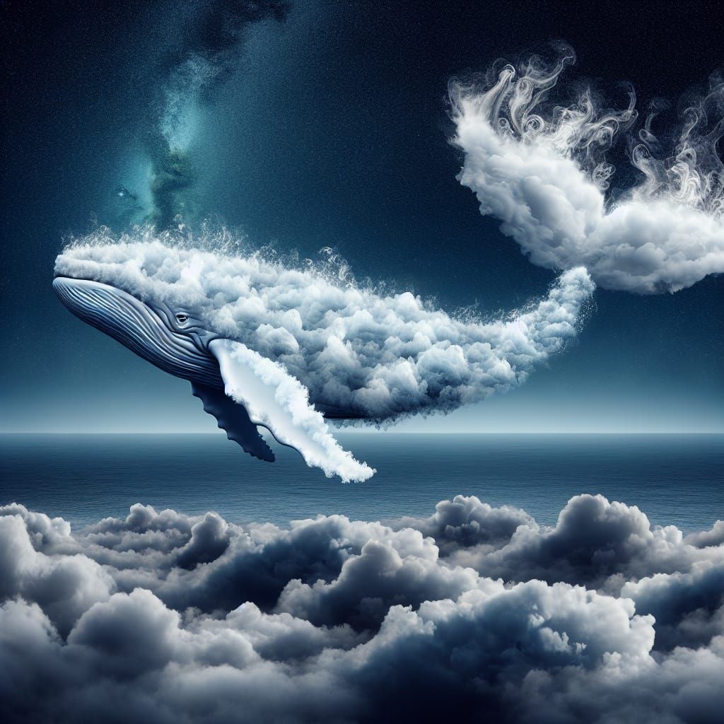 Cloud Whale Swimming in Midnight Sky
