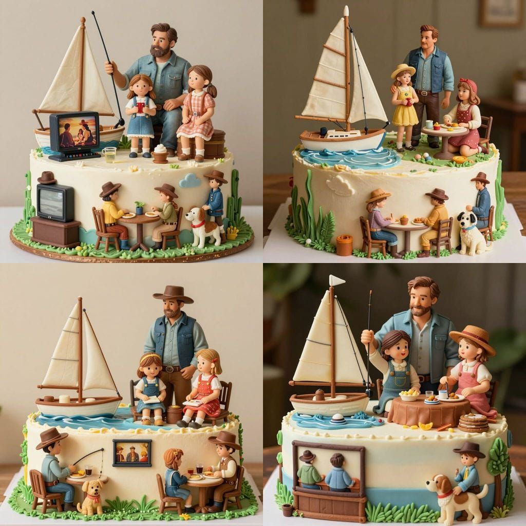 Layered Cake Art: Father and Daughters Cherished Moments