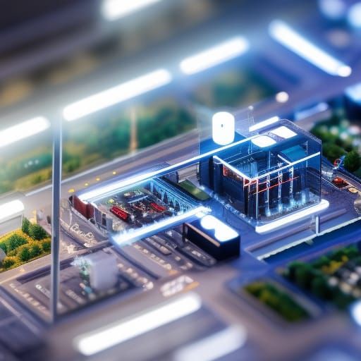 Miniature Circuit City in Glass Box: Tilt-Shift Photo