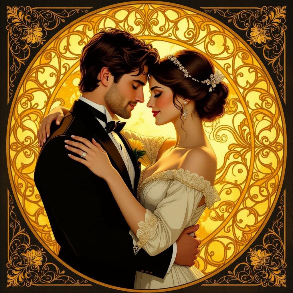 Romantic Couple in Golden Light, Rembrandt Style