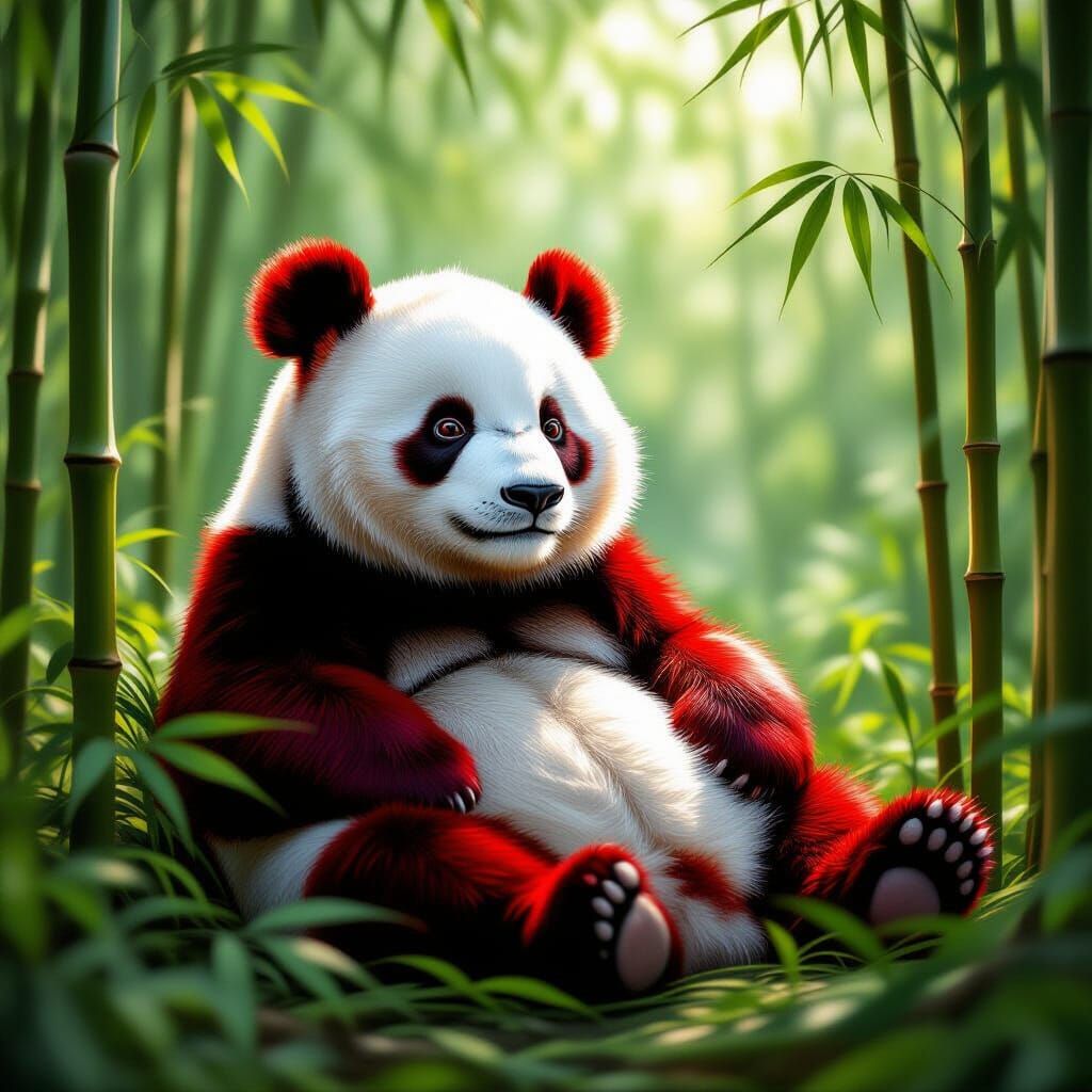 Red Panda in Bamboo Forest with Soft Light