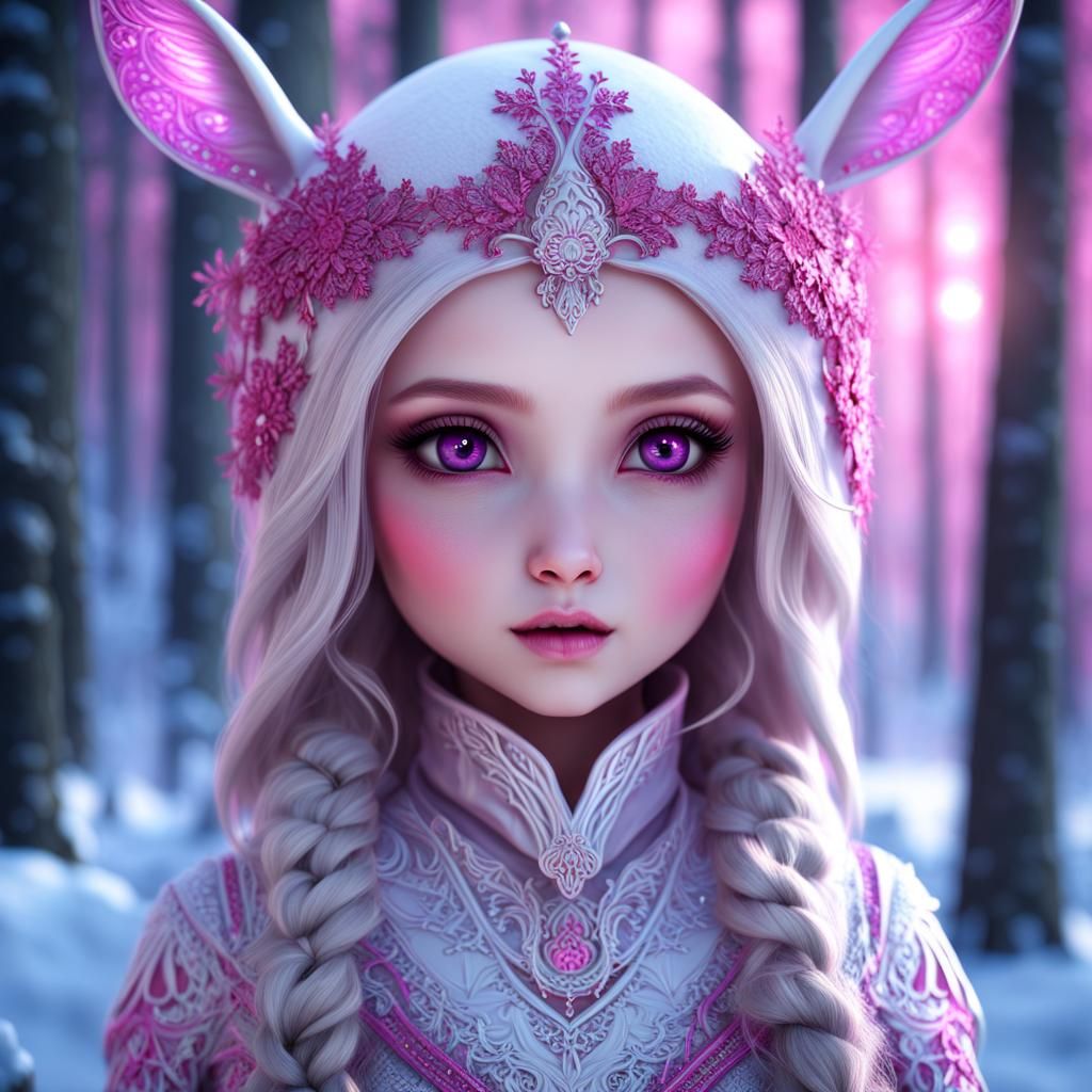 Chibi Ghost-Gazelle Girl in Nordic Forest